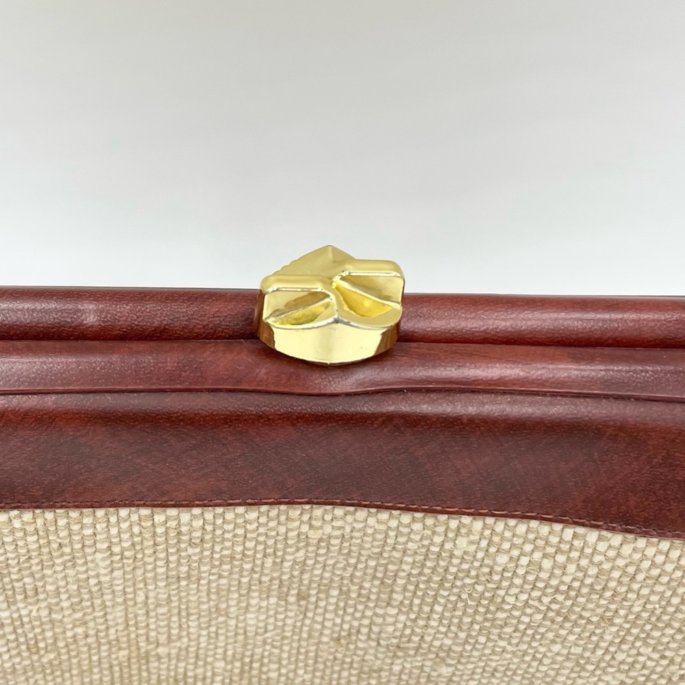 Vintage 50s 60s Top Handle Satchel Bag Red Leather Tweed Purse Midcentury Modern - Picture 4 of 12